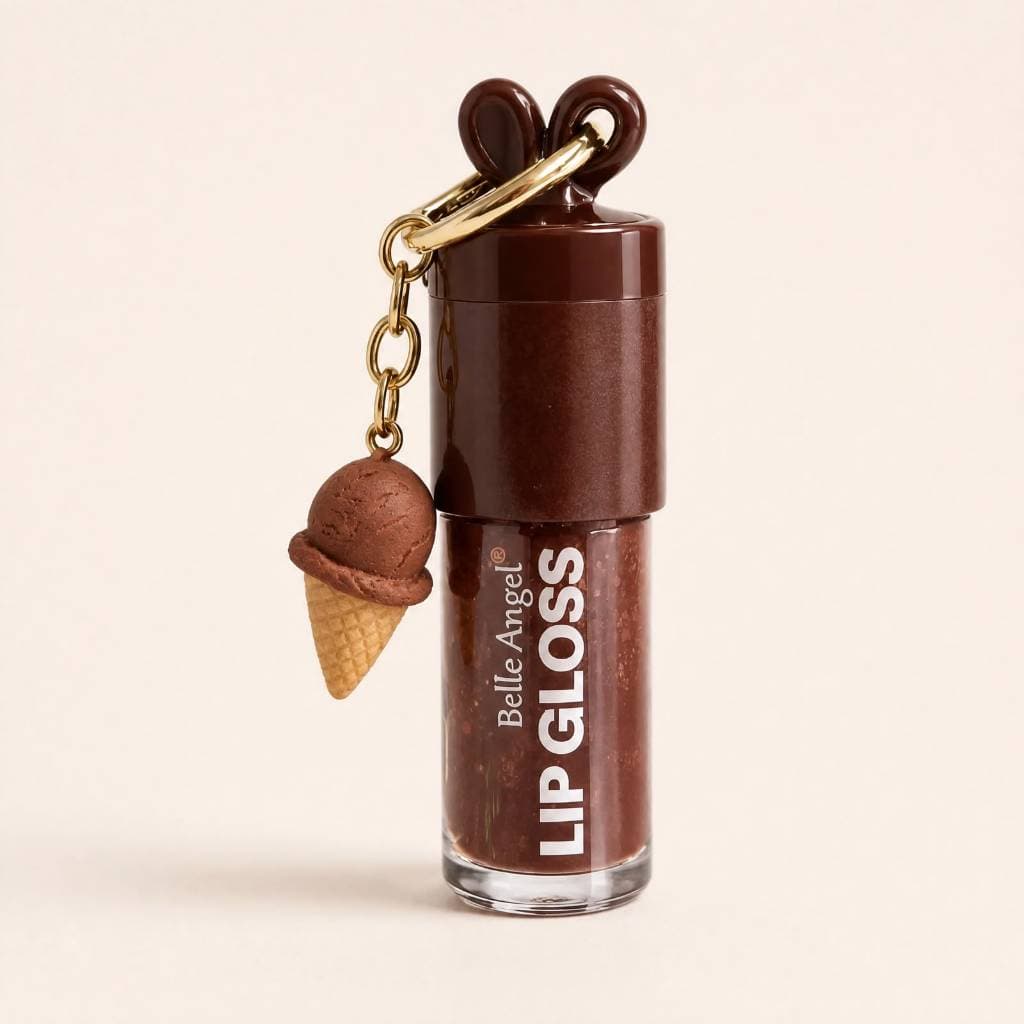 Lip Gloss Belle Angel Sorvete Chocolate com Chaveiro Brilho e Hidratação Labial Promoção