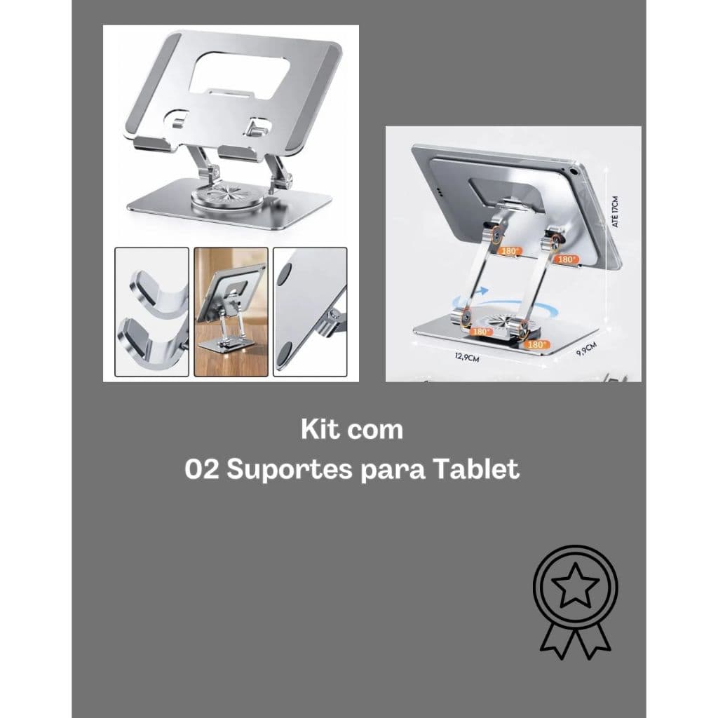 Kit com Dois Suportes De Metal Para Tablets Kindles Aparelhos 4 à 16 Polegadas   Portátil Articulado