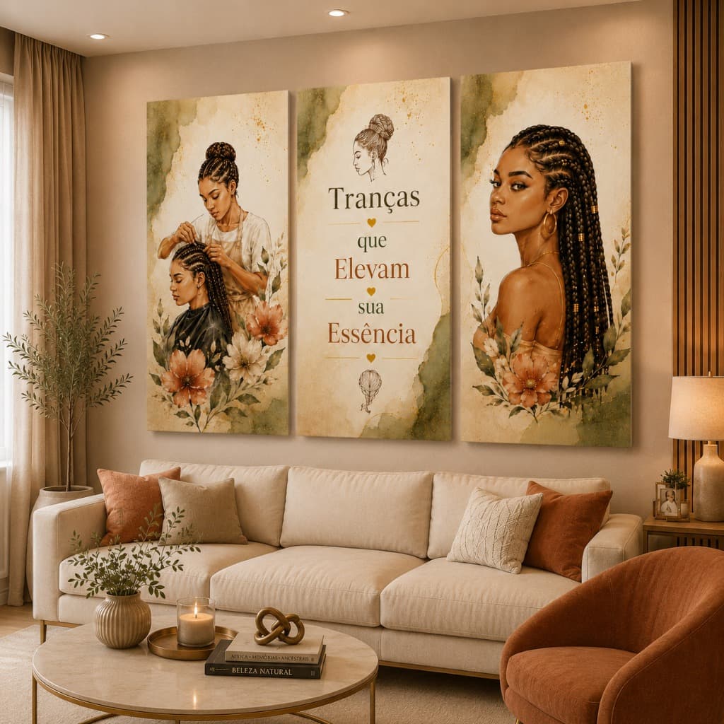 Kit Quadros Trancista Afro Chic Decoração Para Salão de Beleza