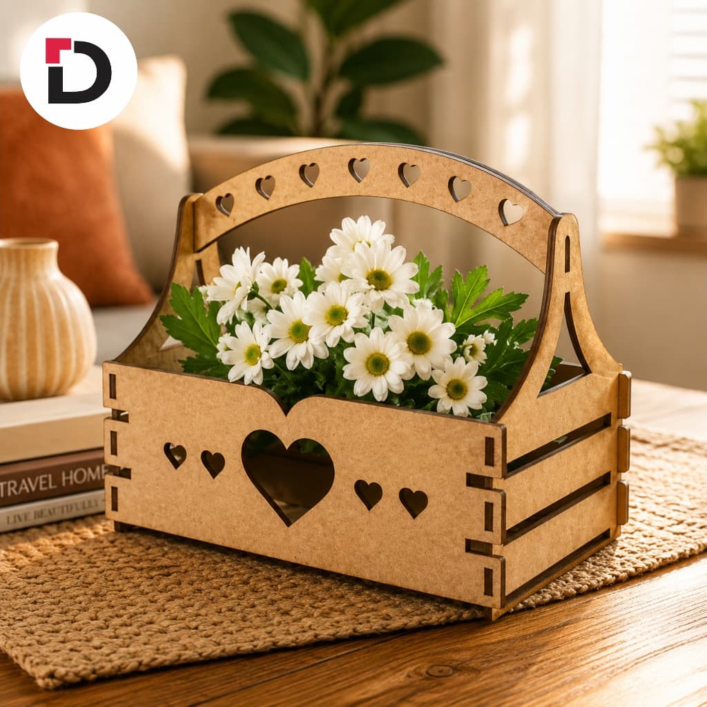 Kit Cestos VARIOS TAMANHOS Para Flor Coração / Lembrancinha Decorativa Casa - MDF Decoração Jardim Casa / Multiuso