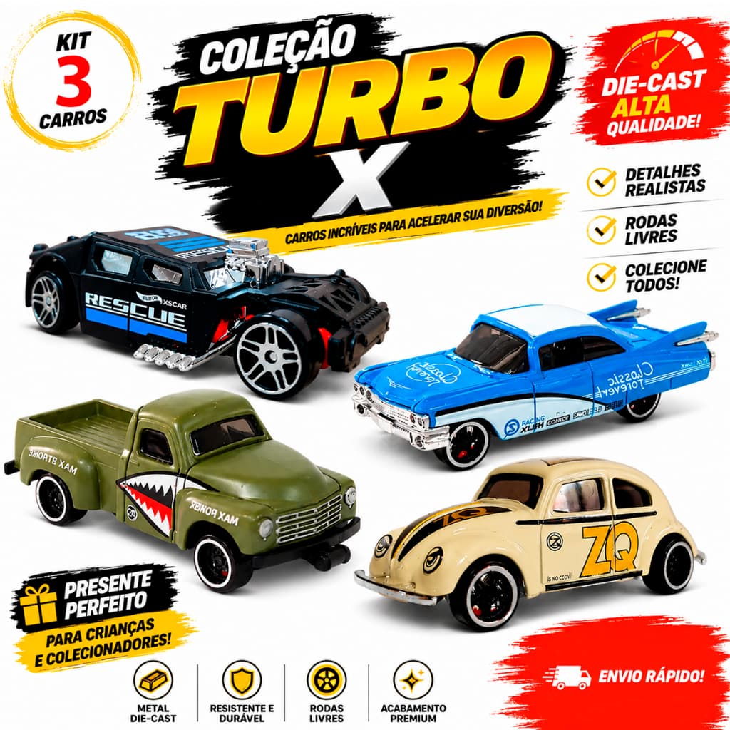 Kit 3 carrinho miniatura de Metal Carrinhos de Brinquedo Colecionáveis fusca e outros Esportivos