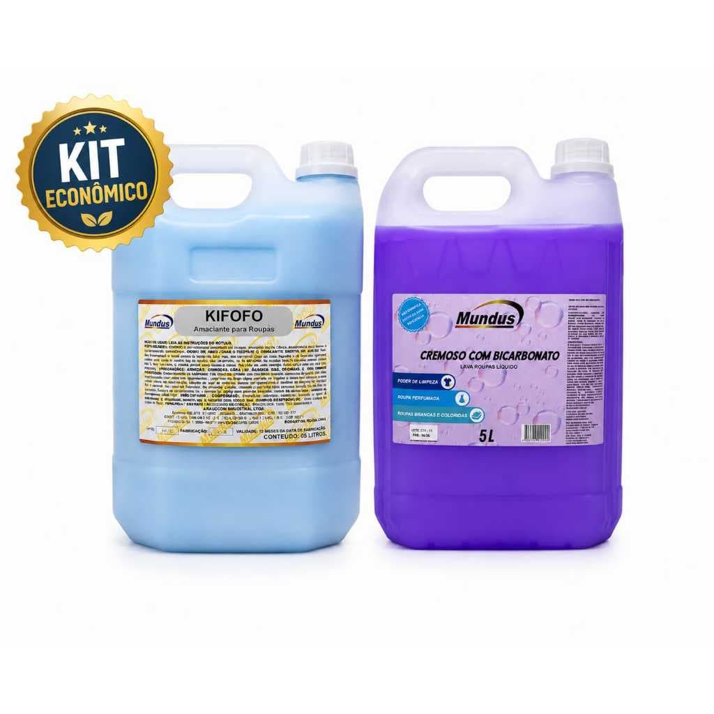 Kit Econômico Lava Roupas Líquido 5L + Amaciante 5L Kifofo Limpeza Produnda e Perfume Duradouro