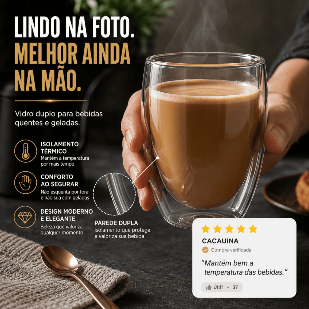 Conjunto de Copos de Vidro Borossilicato Duplo Xícaras de Parede Dupla com Isolamento Térmico