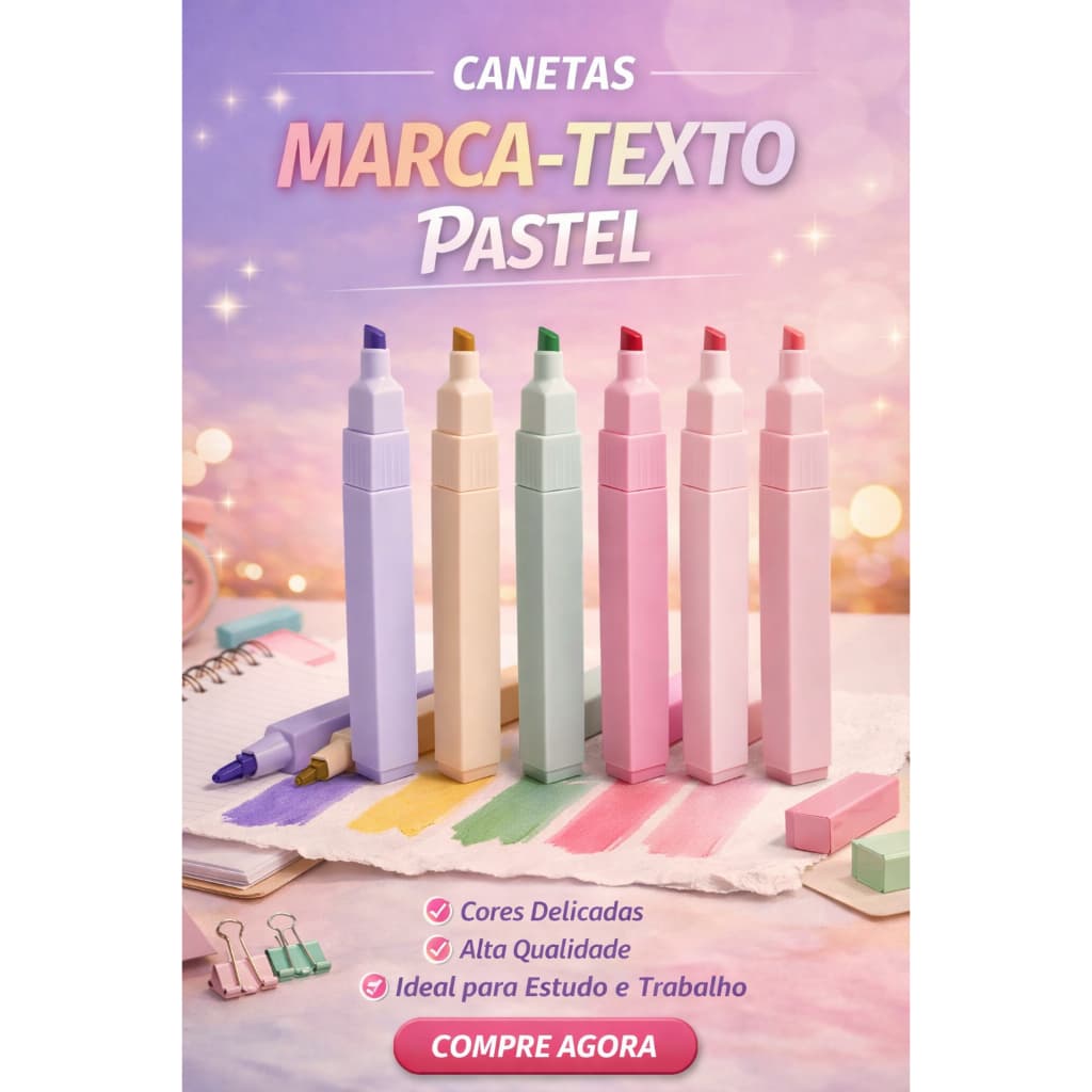 Kit Marca Texto Square 5 Cores Pastéis 7 unid.- Suavidade e Estilo para Seus Destaques