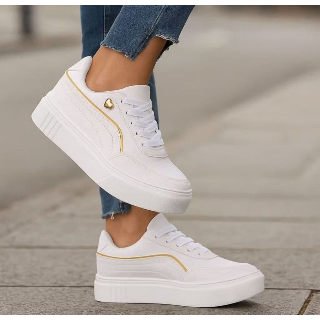 Tenis Casual Feminino Branco Coraçao 34 ao 40 Oferta Imperdivel