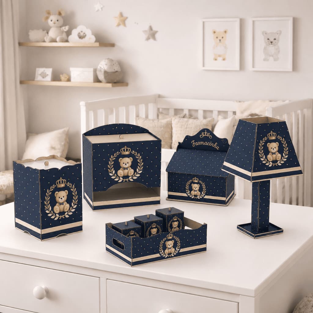 Kit de Higiene Bebê Ursinho Azul – Decoração Completa para Quarto Infantil