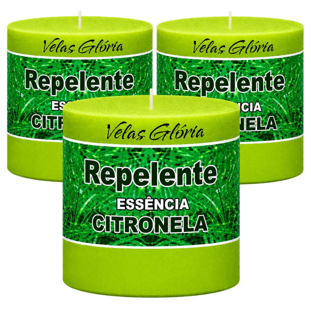 Kit 3 Velas Aromática de Citronela para Ambientes, 93g, Duração de 72 Horas