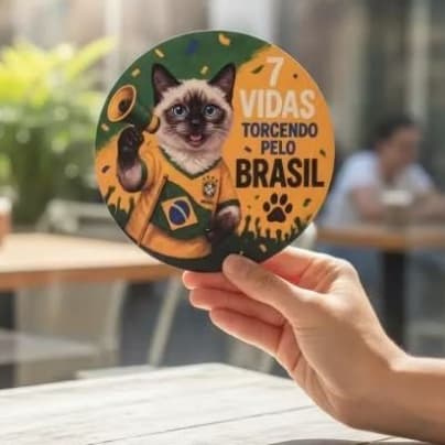Decoração de parede Plaquinha Copa do Mundo Gato Torcedor Brasil Hexa