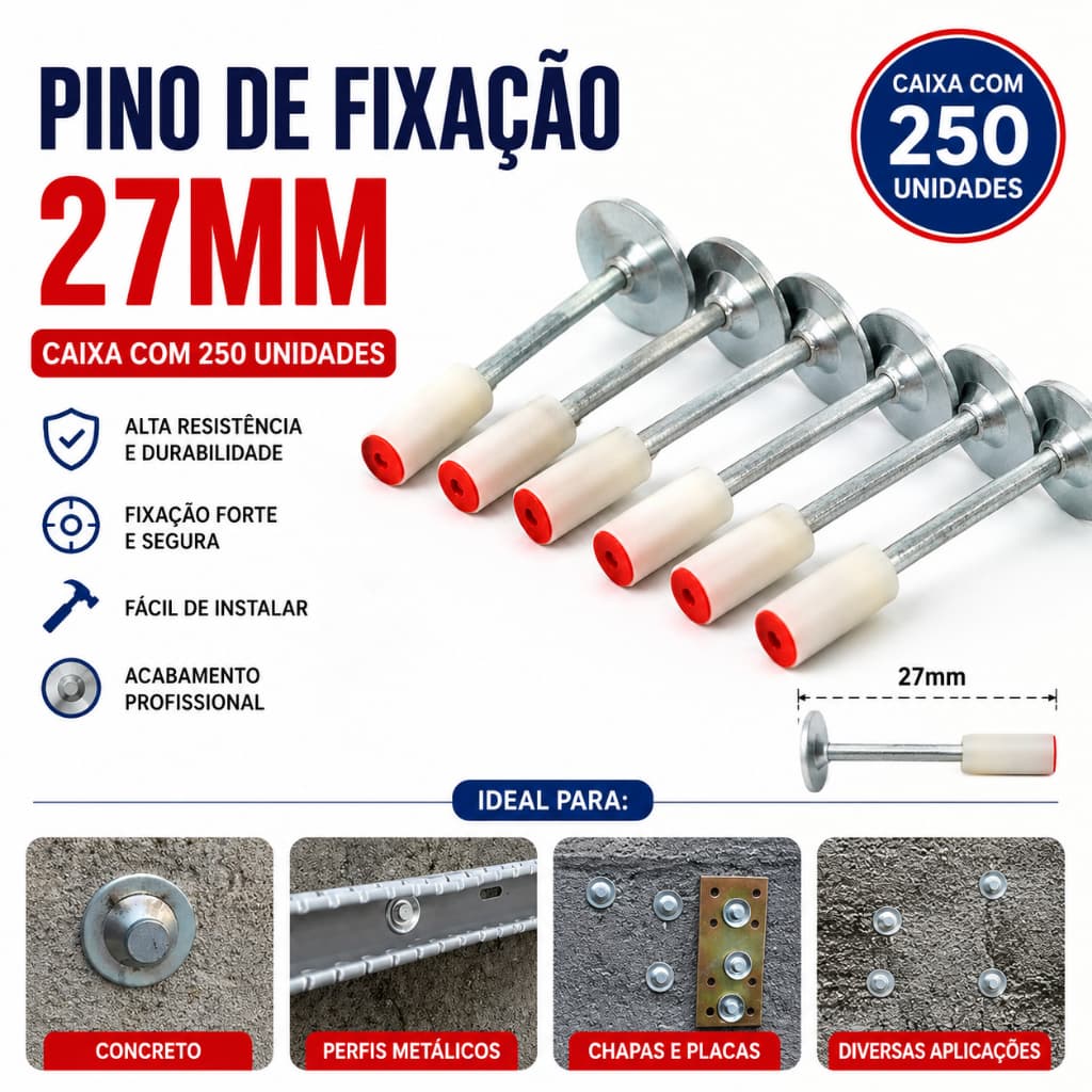250 Peças De Pistola De Pregos Manual De Aço Para Concreto, Pregos Redondos De 27 Mm Ferramenta
