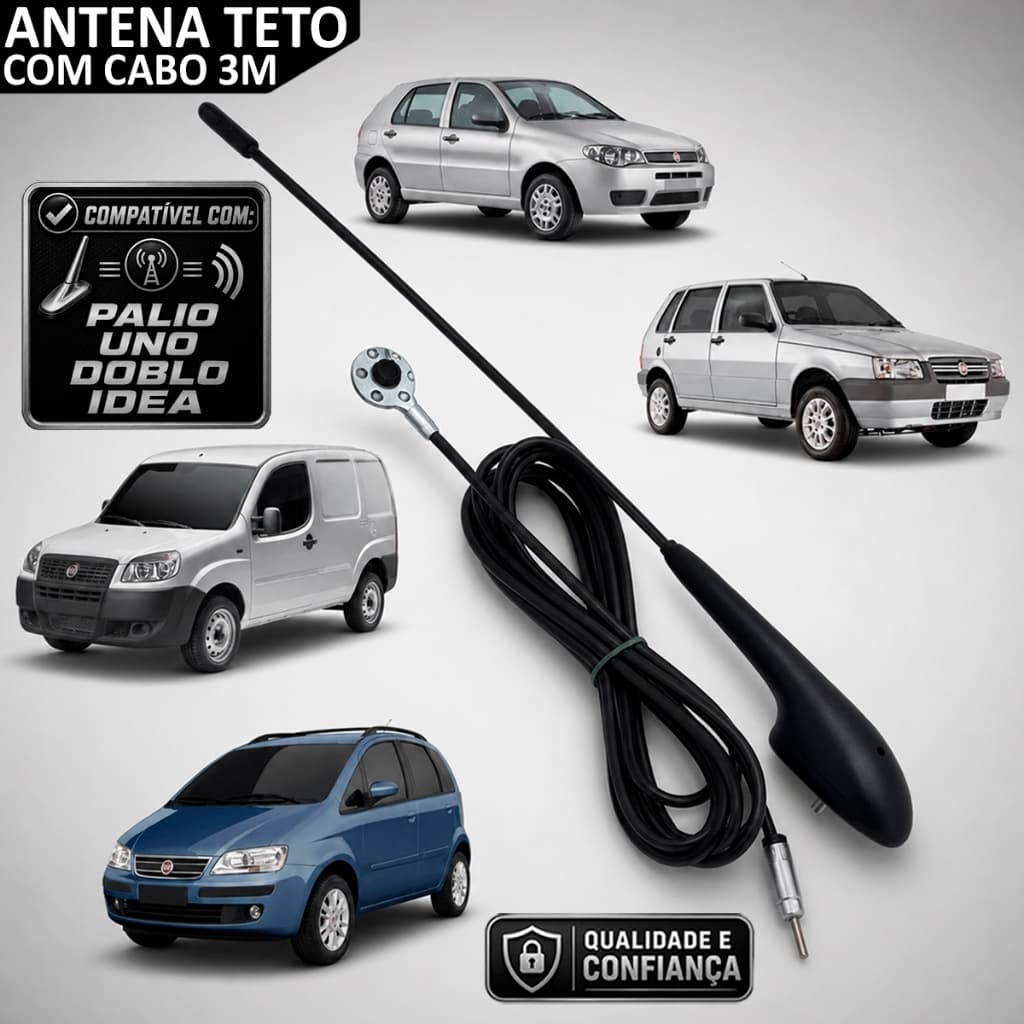 Antena Teto Palio Strada Novo Uno Mobi Brava Punto Fiorino C/ Cabo 3M - Din