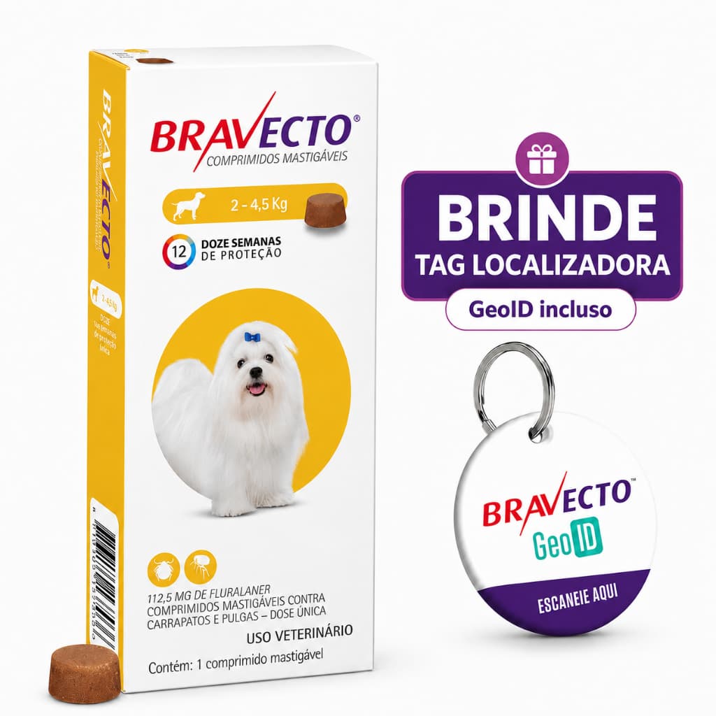 Bravecto Comprimidos Antipulgas e Carrapatos MSD para Cães de 2 a 4,5 kg