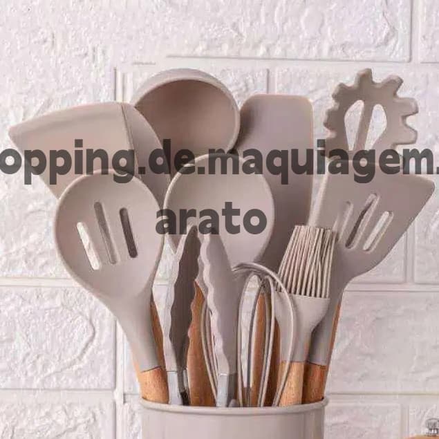 Jogo de Cozinha C/12 Peças de Silicone Utensílios e Copo Suporte para Cozinha Cabo de Madeira yz
