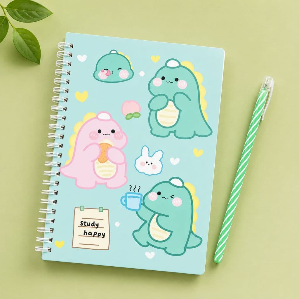 Caderno Espiral DInossauros Fofos A5 Capa Mole - Papelaria