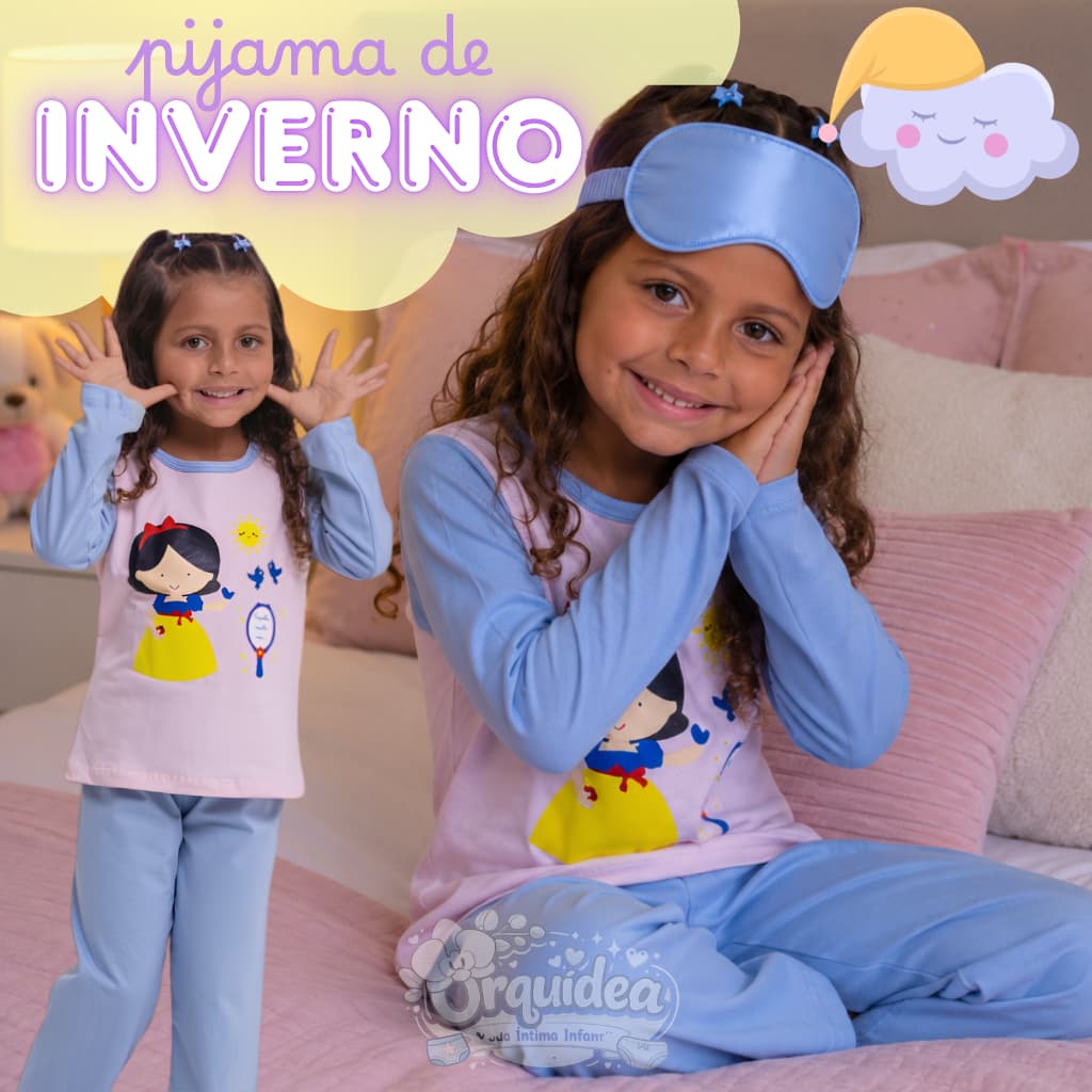 Pijama Infantil Feminino Inverno Dias Frios Outono Manga Longa Calça Comprida Confortável Menina