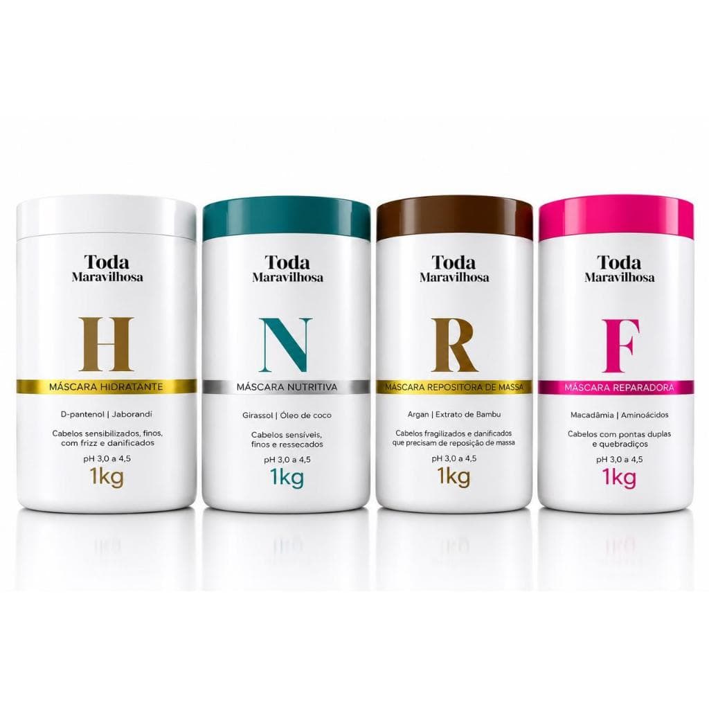 Kit Cronograma Capilar Toda Maravilhosa 8 Máscaras 1kg Hidratação Nutrição Reconstrução Força