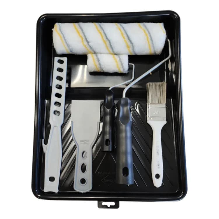 Kit Pintura Compel 7 Peças Sem Respingos Rolo 23cm+Rolo 9cm+Pincel 11/2”+Bandeja+Suporte+Mexedor