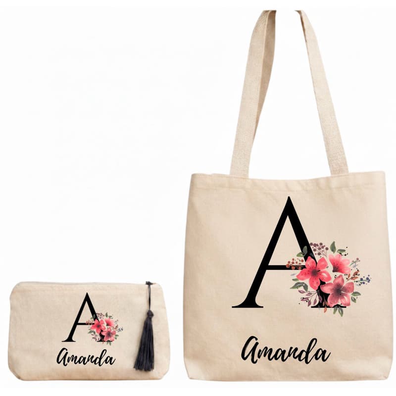 Kit ecobag + necessaire personalizada com seu nome arte ou logo