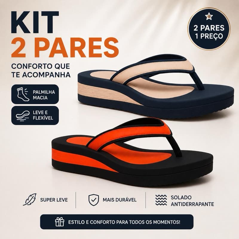 Kit 2 pares de chinelo Ortopédico papete sandália Feminina confortável Anabela anatômico