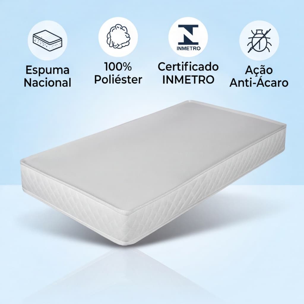 Colchão De Berço Portatil Bebe 130x60 Espuma Nacional Quarto Criança Poliéster Cama Americano Moises