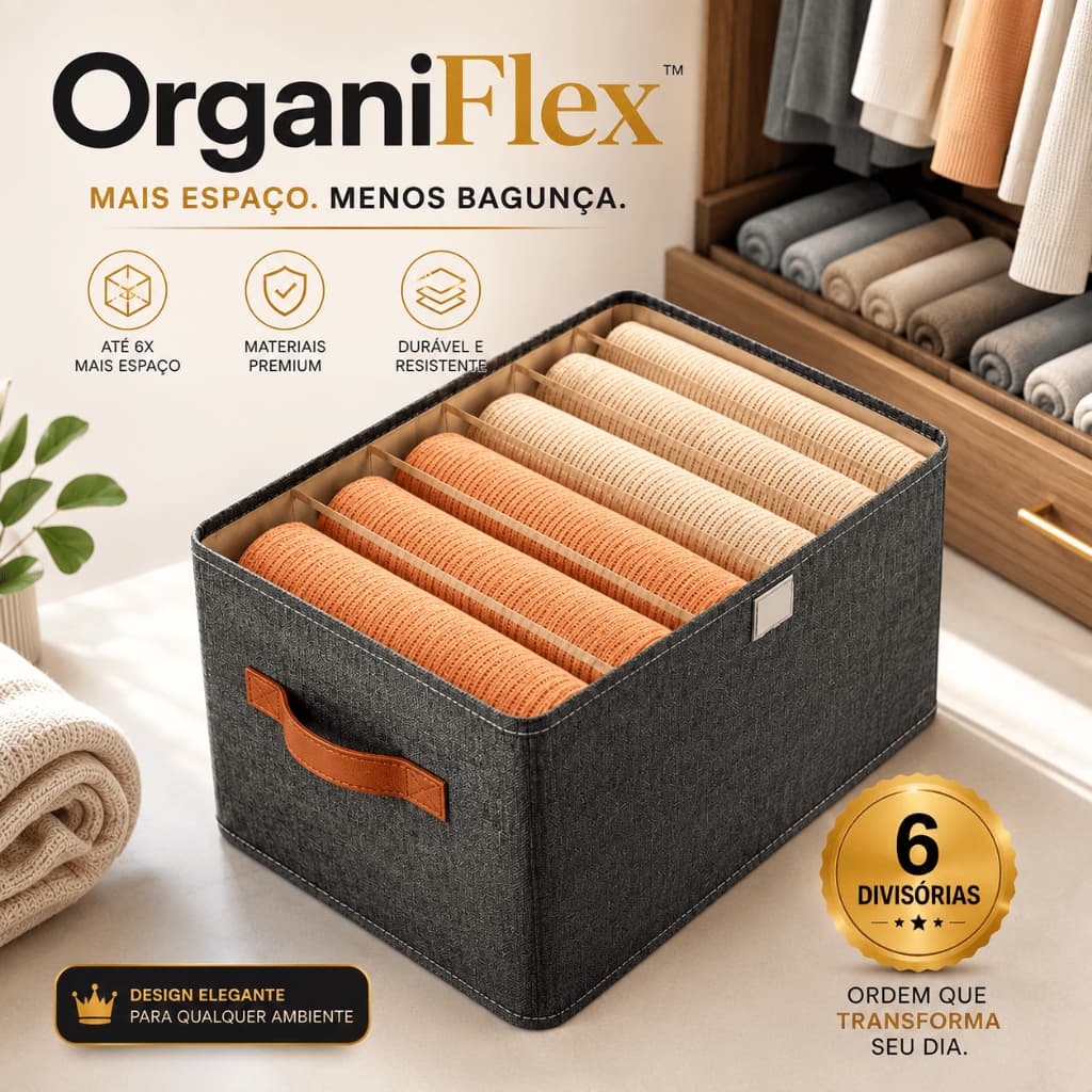 🏆 Caixa Organizadora Dobrável 6 Divisórias OrganiFlex™ Organizador Gaveta Roupa Íntima Meias Closet Armário Cinza