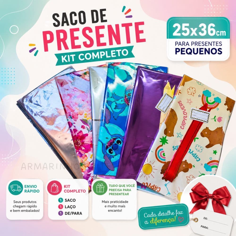 SACO/EMBALAGEM  KIT FÁCIL COMPLETO PARA PRESENTE  25CM X 37CM