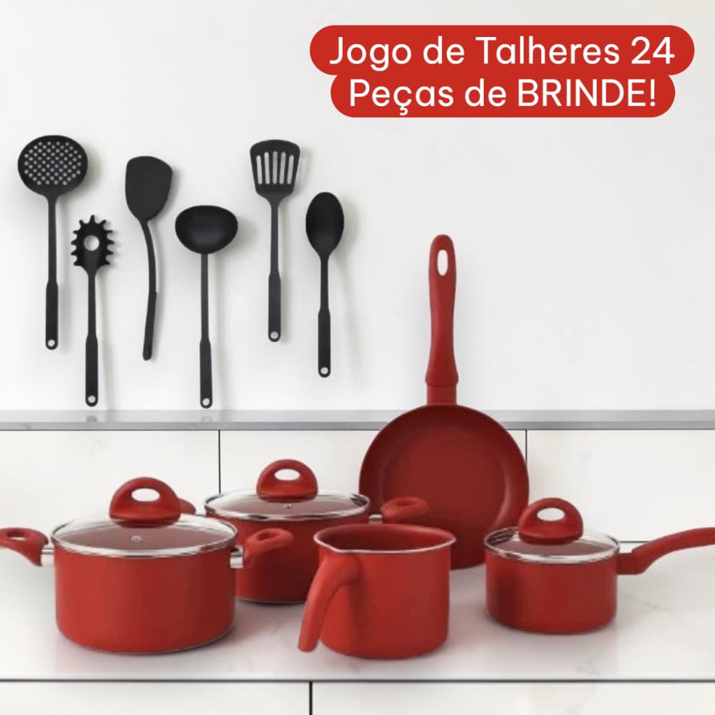 Jogo De Panelas Antiaderente Cerâmica Mármore 14 Peças Acabamento de Teflon Indução ou Gás + Brinde