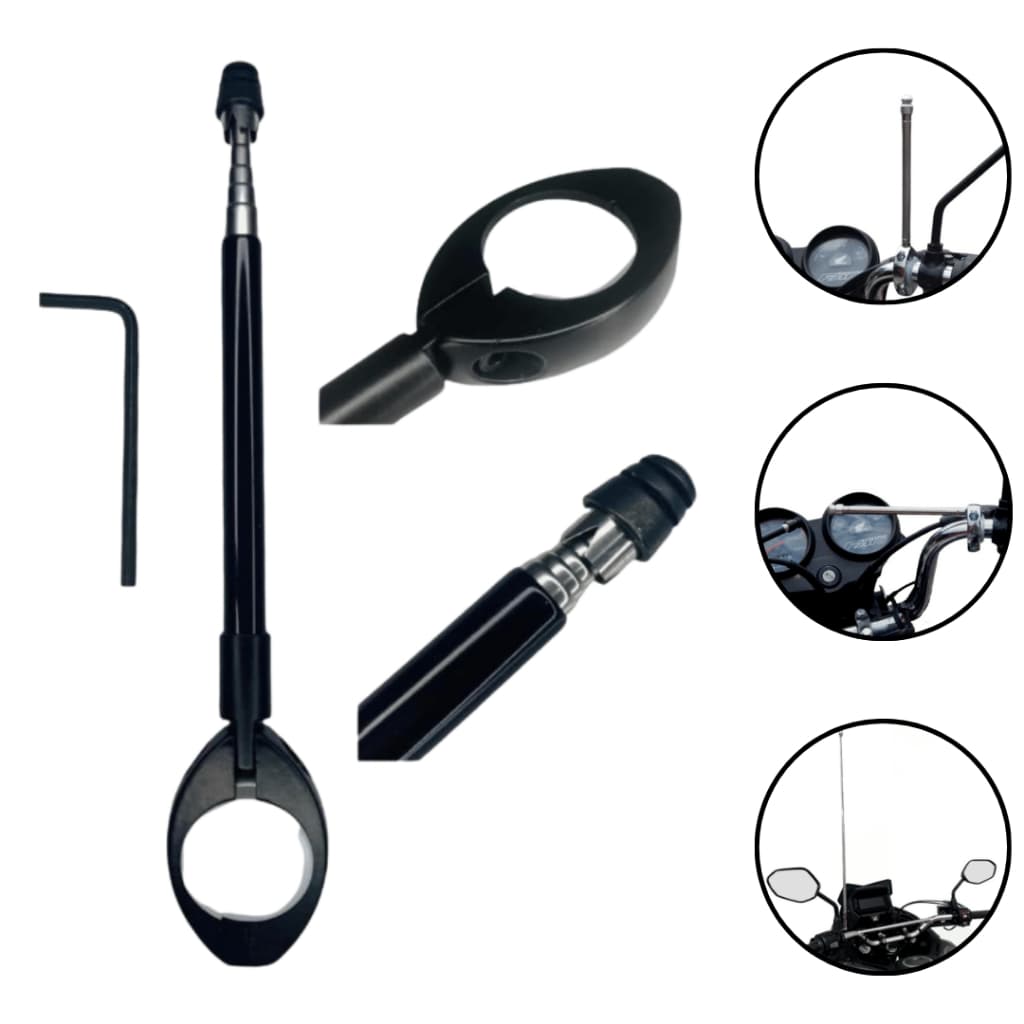 Antena Aço Inox Corta Pipa Universal Modelo Retrátil Anti Cerol Guidão Para Moto 7 Estágios