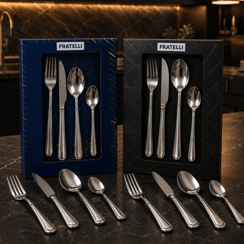 Conjunto de Talheres com 16 e 24 Peças em Inox Faqueiro Jogo Talher Colher Faca Mesa Posta Jantar