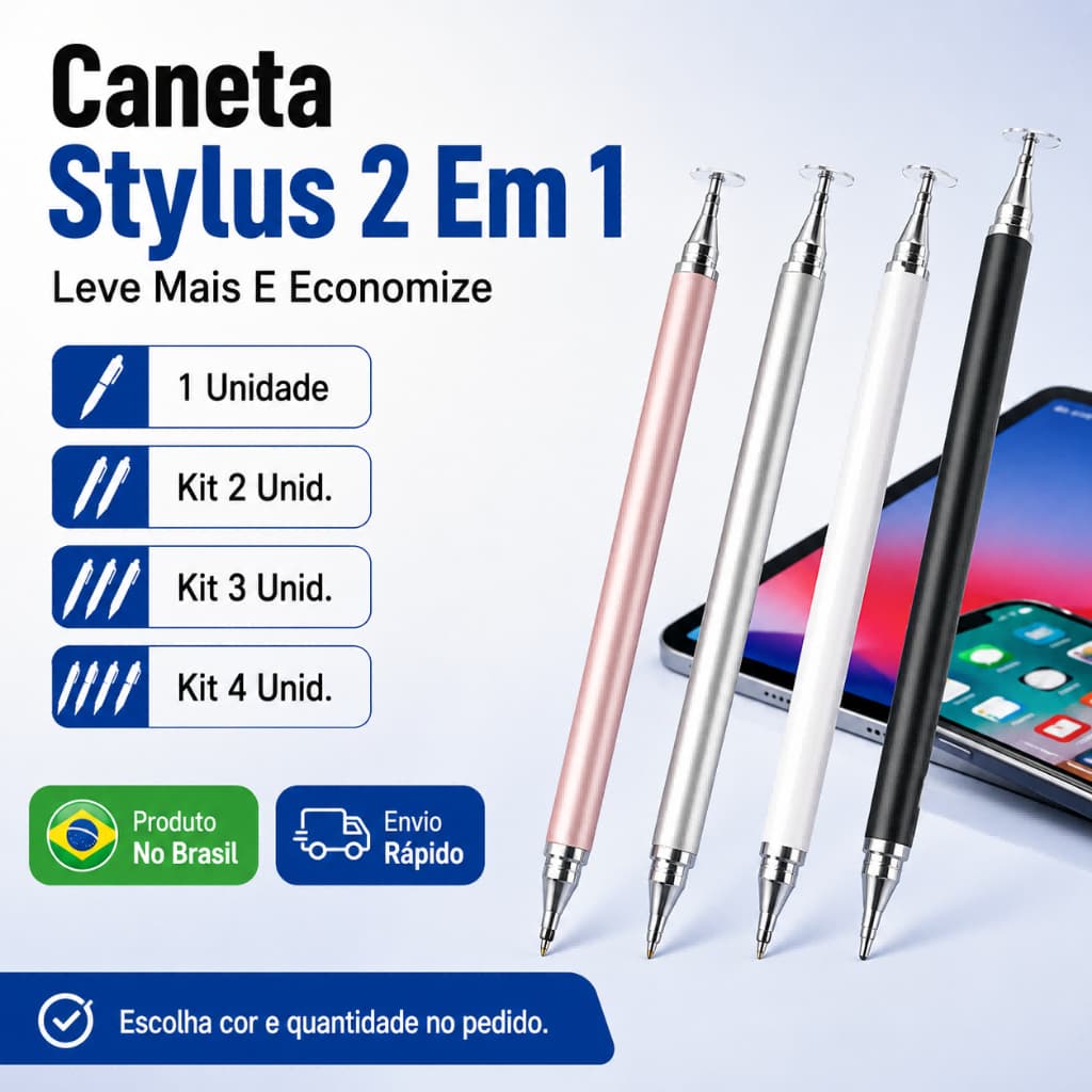 Caneta Touch Capacitiva 2 Em 1 Ponta Fina Para Celular E Tablet