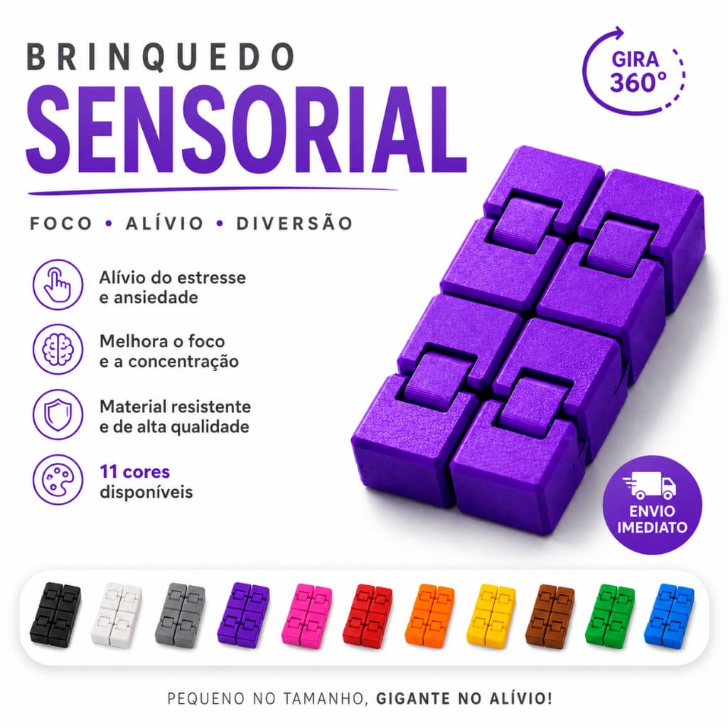 Cubo do Infinito Sensorial Antiestresse | Brinquedo Articulado para Foco e Concentração | Recurso Terapêutico TEA TDAH