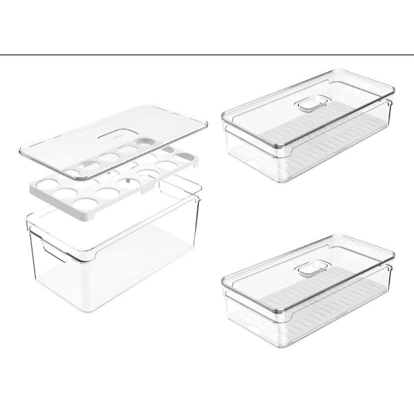 Kit 3 Organizadores De Geladeira Branco Transparentes / Porta Ovos