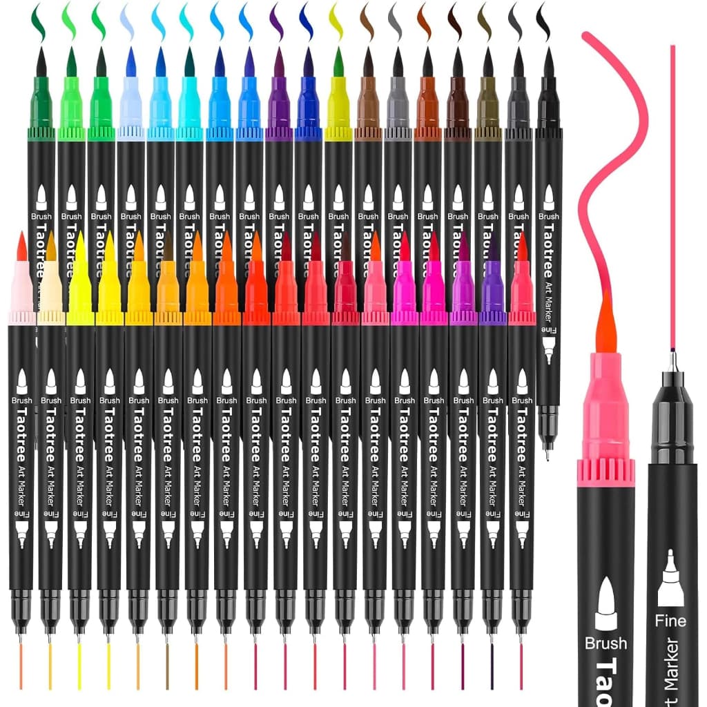Kit Caneta 2 em 1 Brush Lettering e Ponta Fina Dual Pen Canetinha Colorir Desenho 60/80Cores