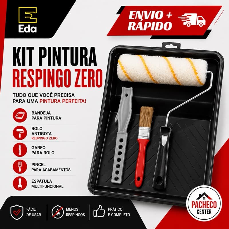Kit De Pintura Completo 5 PÇ -1 Bandeja 1 Rolo lã 1 Rolo Espuma 1 Pincel e 1 cabo rolo 23cm