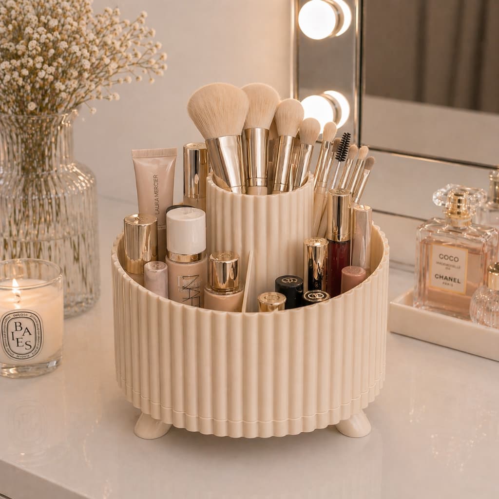 Organizador de Maquiagem Pincéis Batons Cosméticos Giratório 360° Premium Para Mesa Penteadeira Quarto Salão