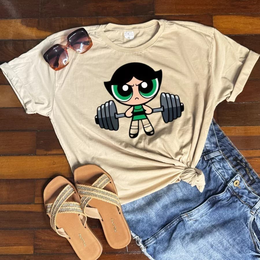Kit 3 Camiseta Feminina de Academia Tshirt Meninas Poderosas Camisa 100% Algodão Blusa Roupa de academia Nerd Fan