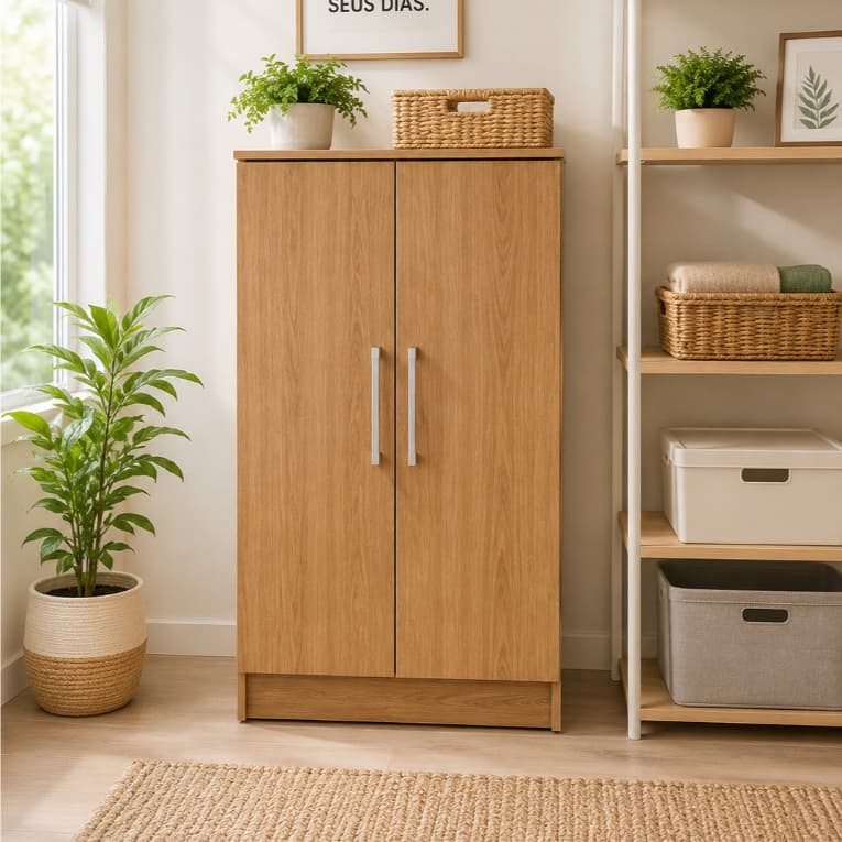 Armário Moderno Multiuso 2 Portas Prateleira-Diversas Cores- Para Lavanderia Sala Cozinha Sapateira