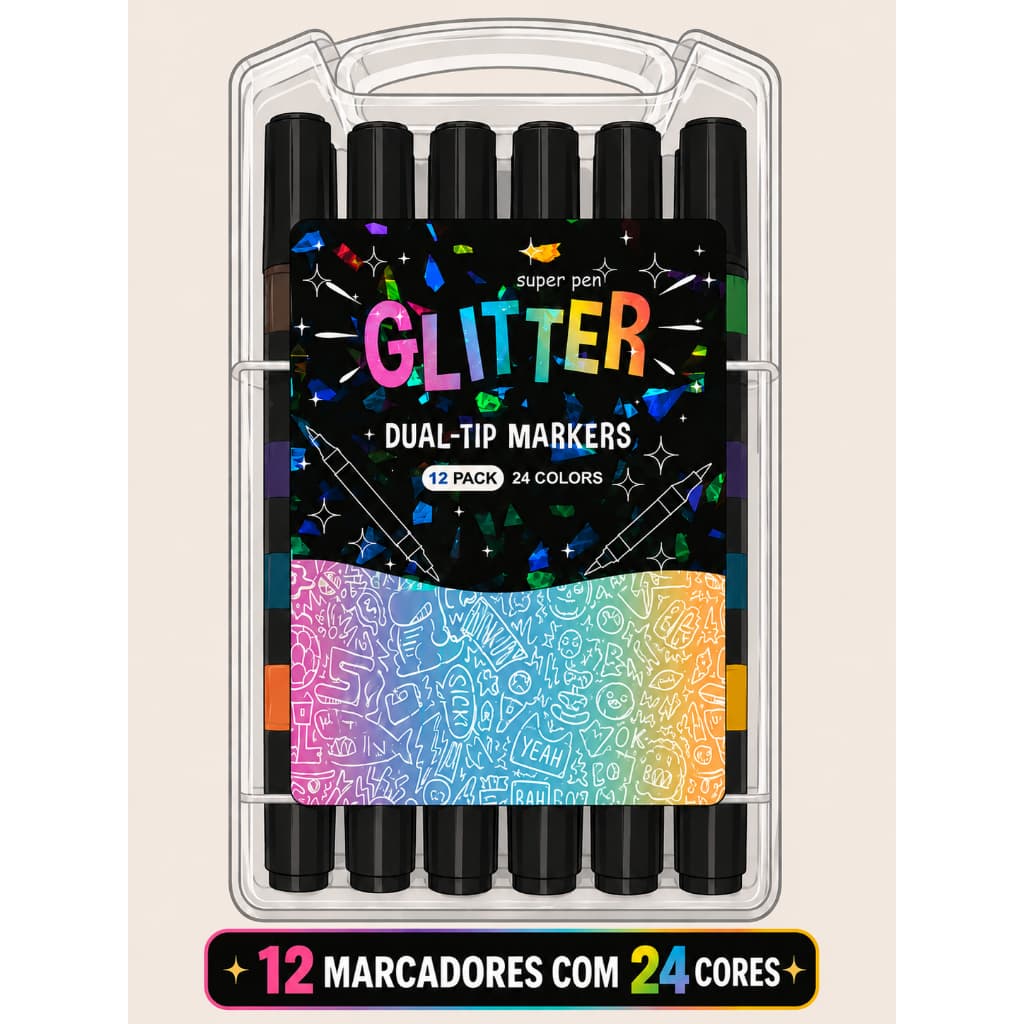 12 Canetas Marker Dual Tip com 24 Cores Marcadores Ponta Dupla para Desenho, Lettering e Ilustração