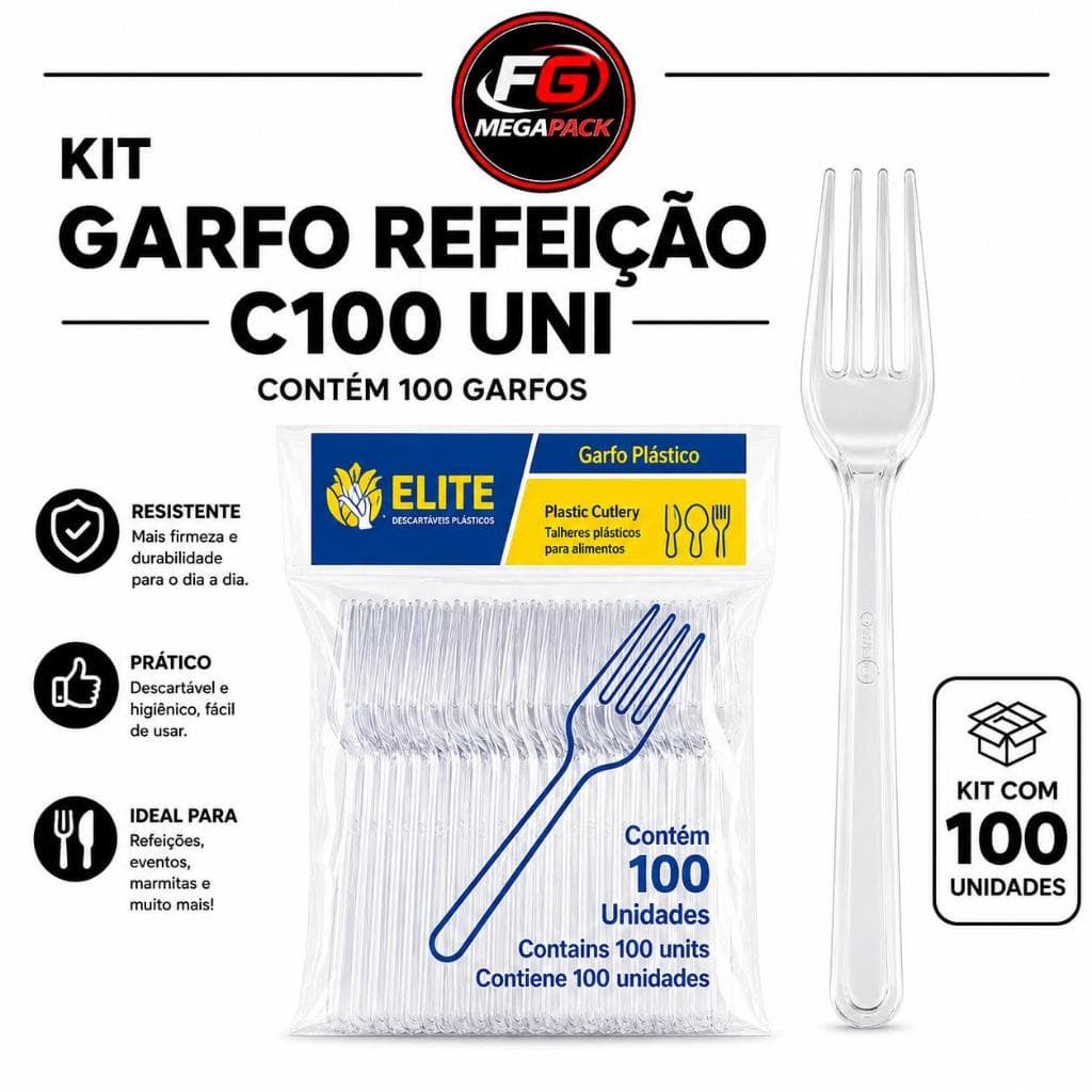 Kit Garfo Refeição Plástico Starfesta Elite 100und Refeição Resistentes Descartáveis Festa