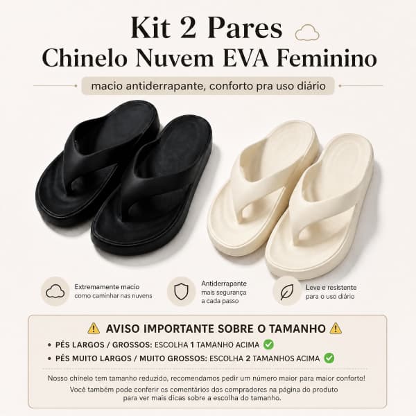 Kit Chinelo Feminino EVA Macio Antiderrapante-Conforto para Idosos e Caminhadas Leves para Dia a Dia