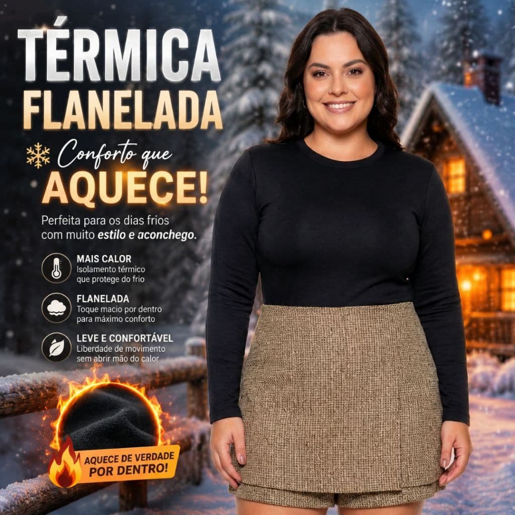 Blusa Térmica Peluciada Flanelada Feminina Lisa Manga Longa P ao G3 Quentinha