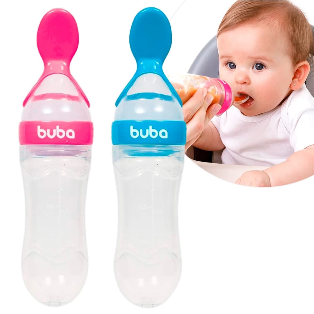 Colher Dosadora Em Silicone com Tampa de Proteção Alimentação Bebe Infantil Buba