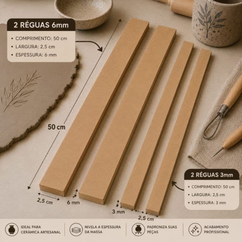 Kit Pares de Réguas Niveladoras para Biscuit MDF 6mm e 3mm