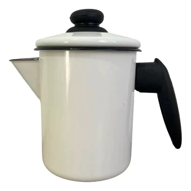 Leiteira Bule Esmaltada 900ml Branca Com Bico E Tampa Metallouça