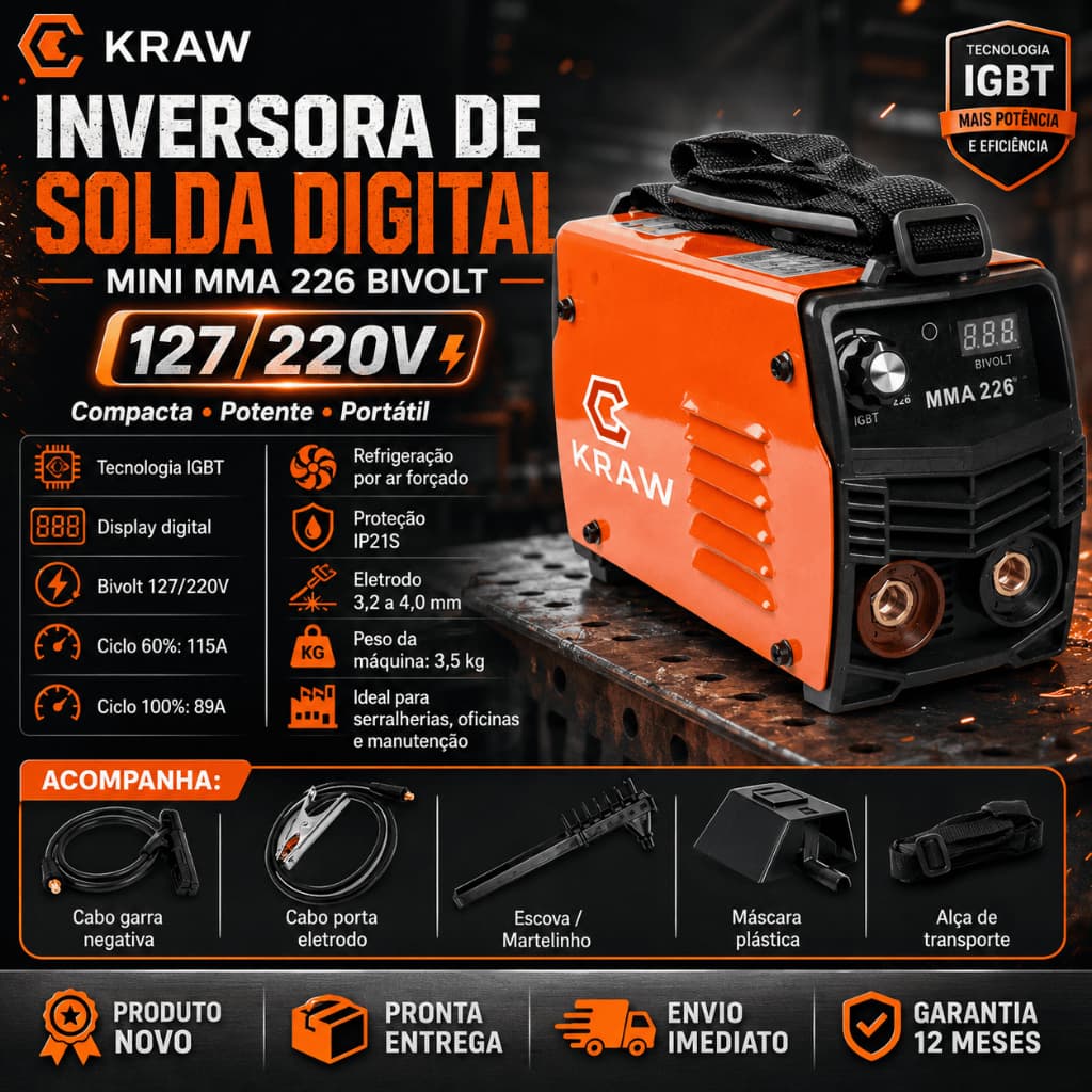 Inversora de Solda Digital Mini Mma 226 Bivolt USK