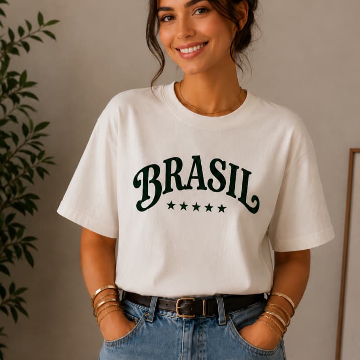 Camiseta Over Blusa Feminina  Estampa Brasil Copa do Mundo  Hexa 2026  Futebol - Envio Imediato