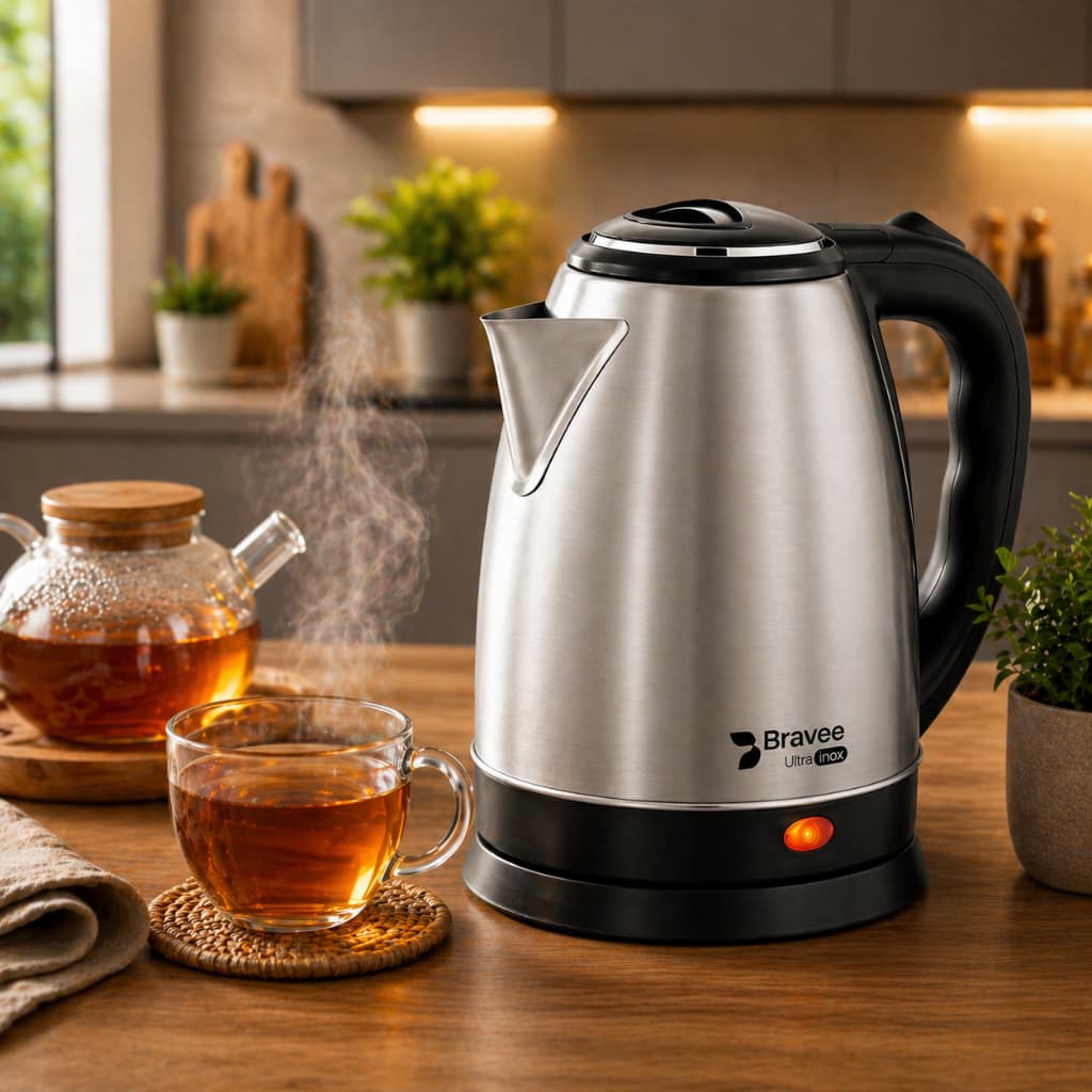 Chaleira Elétrica Inox 1,8L com Desligamento Automático Base Giratória 360° Aquecimento Rápido e Segura