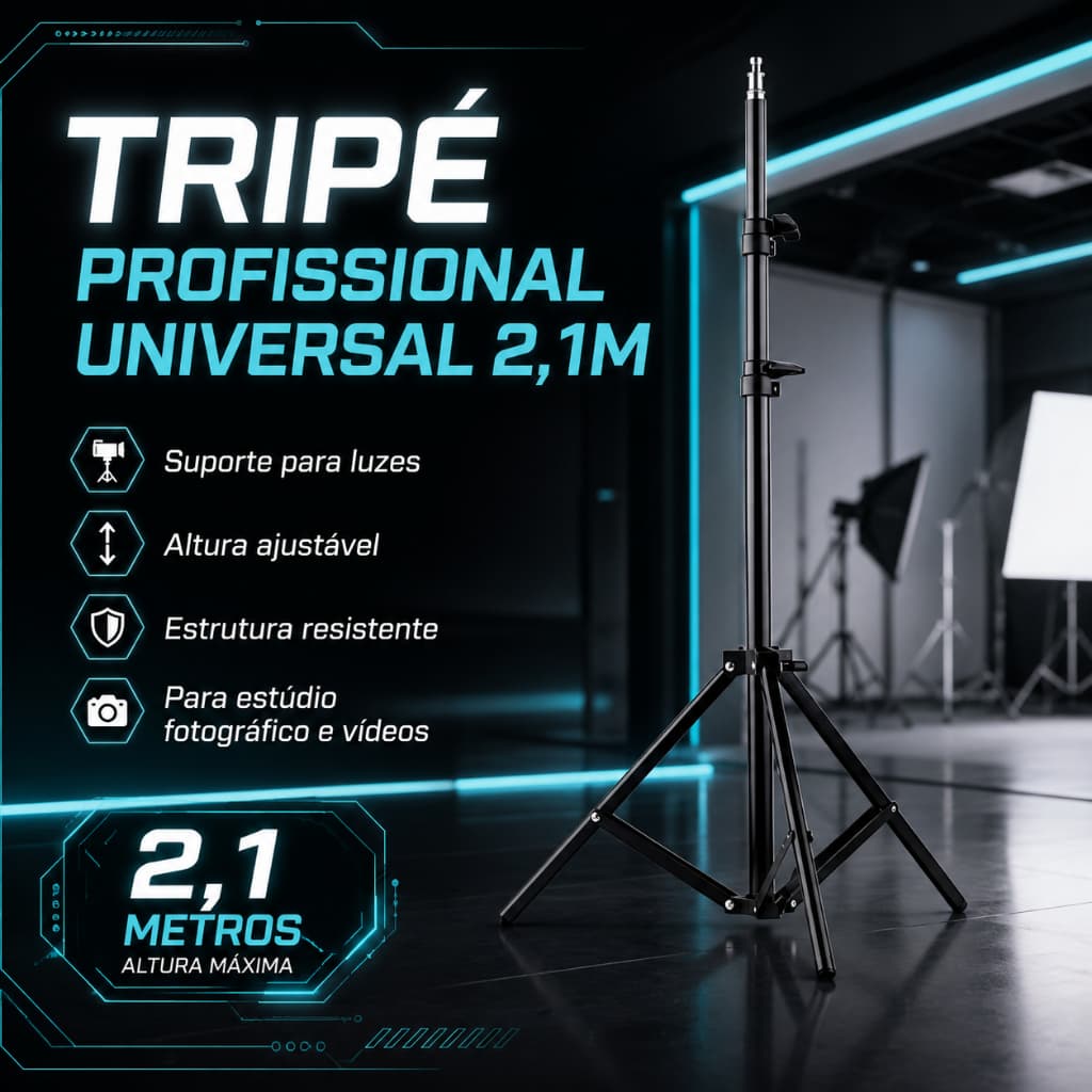 Tripé Profissional Universal 2,1m RingLight Softbox Iluminador Câmera Celular Fotográfico Ajustável