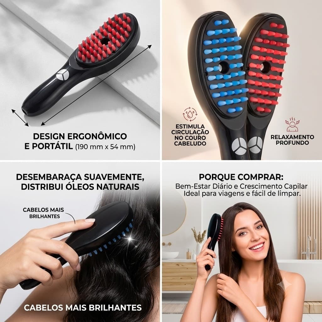 Pente Massageador Laser 4 em 1Tratamento Capilar e Antiqueda