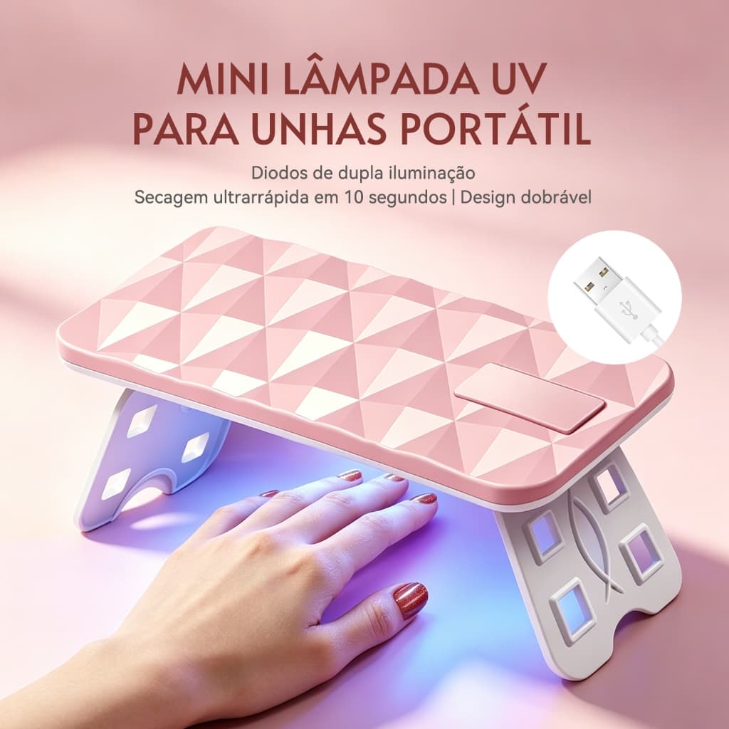 Mini Cabine Estufa de Unhas 27W 9 LEDs Bivolt Portátil UV Híbrida Sensor Automático Secagem Rápida Gel Semi Permanente