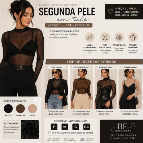 Blusa Segunda Pele Feminina | Use com Vestido, Blazer e Cropped | Moda Inverno 2026